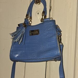 Bebe Sky Blue Croc-Embossed Mini Bag